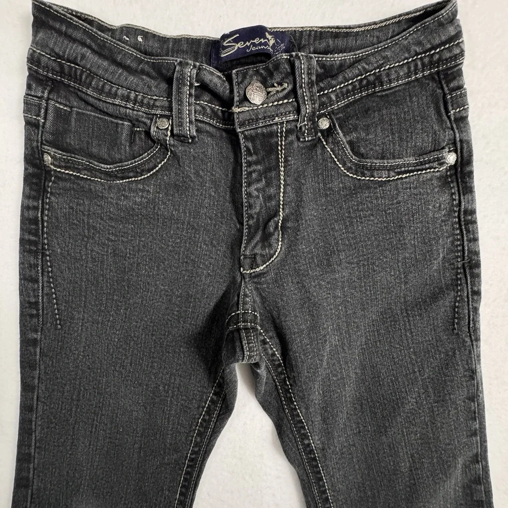 Seven7 Jeans Skinny Straight Leg‎ Girls 14 Black Wash Embroidered Pockets